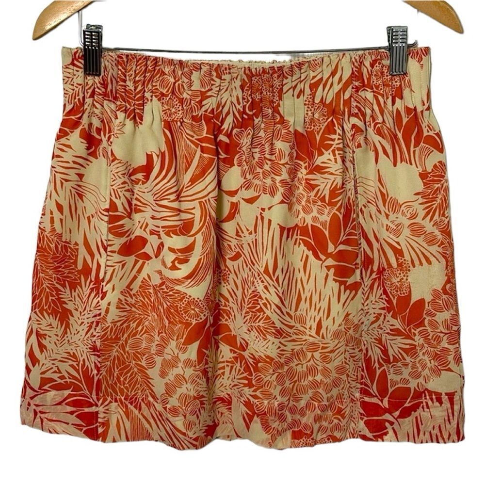 CLUB MONACO Silk skirt size 6 with pockets orange and cream palm floral print